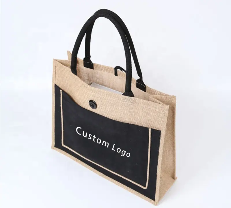 High quality 2023 Fashion jute tote bag with custom logo Wholesale Cheap Waterproof Reusable Small Beach Bag Burlap Handbag
