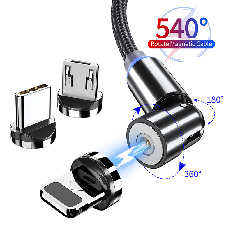 540 degree 1m usb cable 3 in 1 phone charger cable for iphone type c micro magnetic data cable