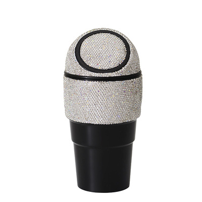 Bling Diamond-encrusted Auto Garbage Can Car Trash Can with Lid Mini Garbage Bin for Automotive Car