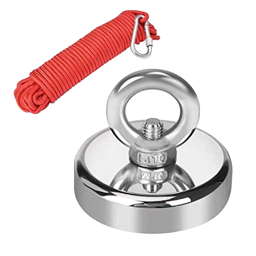 250 kg adhesive force neodymium eyelet magnet with 20 m rope and a pair of gloves,perfect for magnetic fishing - diameter 75 mm