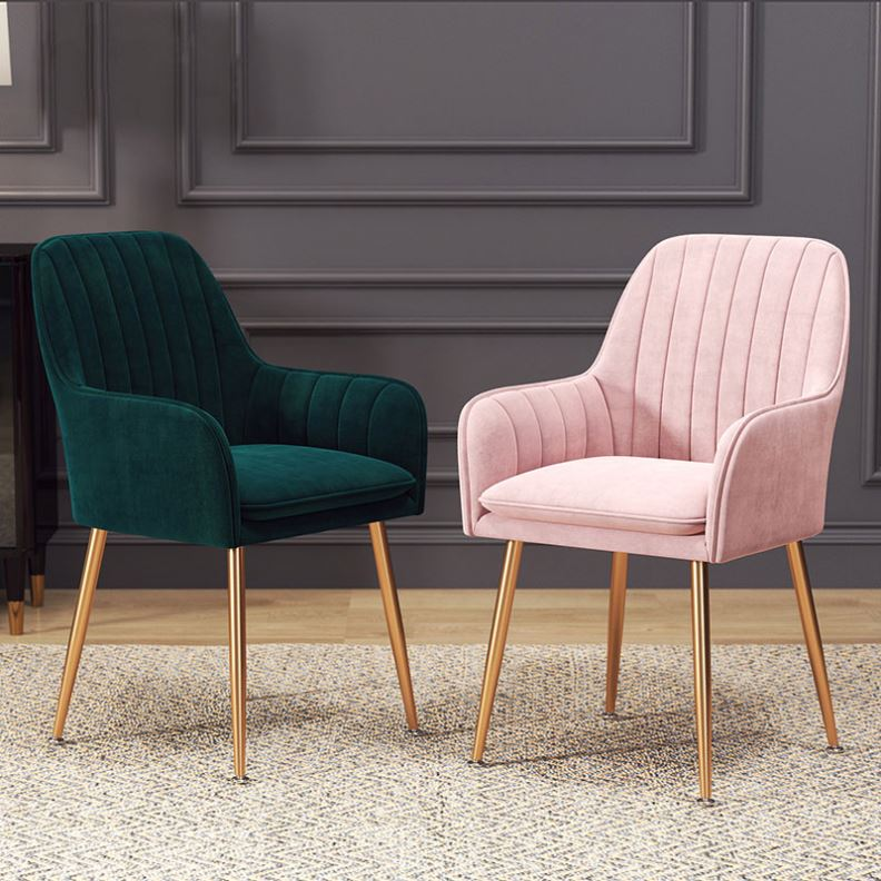 Home Furniture coffee hotel Luxury Upholstered Soft back velvet fabric dining chair with metal legs