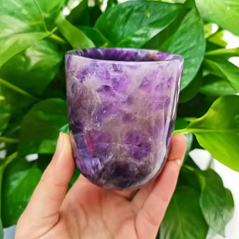 Sale High-quality Hand Made Carving Natural Rose Quartz Dream Amethyst Crystal Cup for Home Decoration