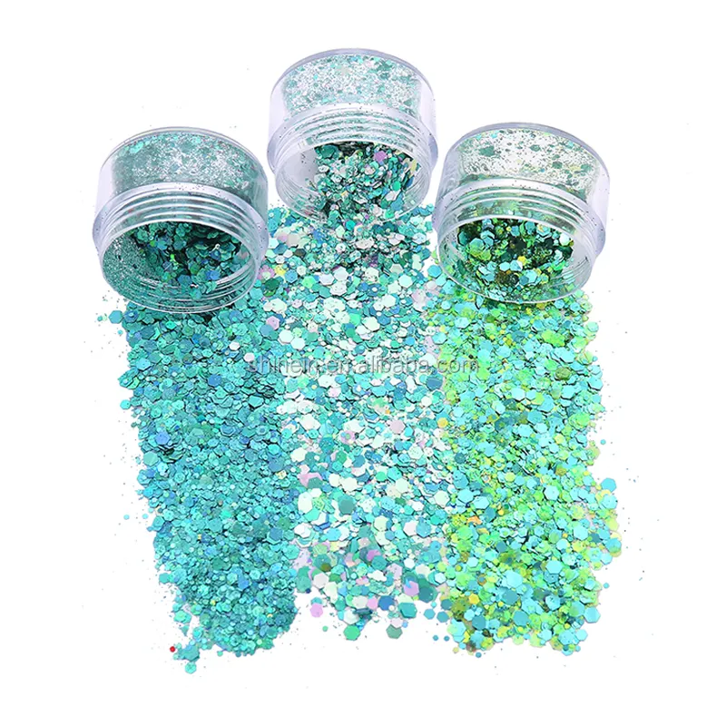 Wholesale Turquoise Mixed Flake Hexagon Face Eye Chunky Glitter Festival Makeup Body Glitter for Decoration