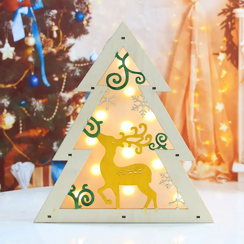 Хит продаж, рождественские светильники, теплый белый светодиодный деревянный ночник, деревянный настенный светильник для помещений, рождественские украшения