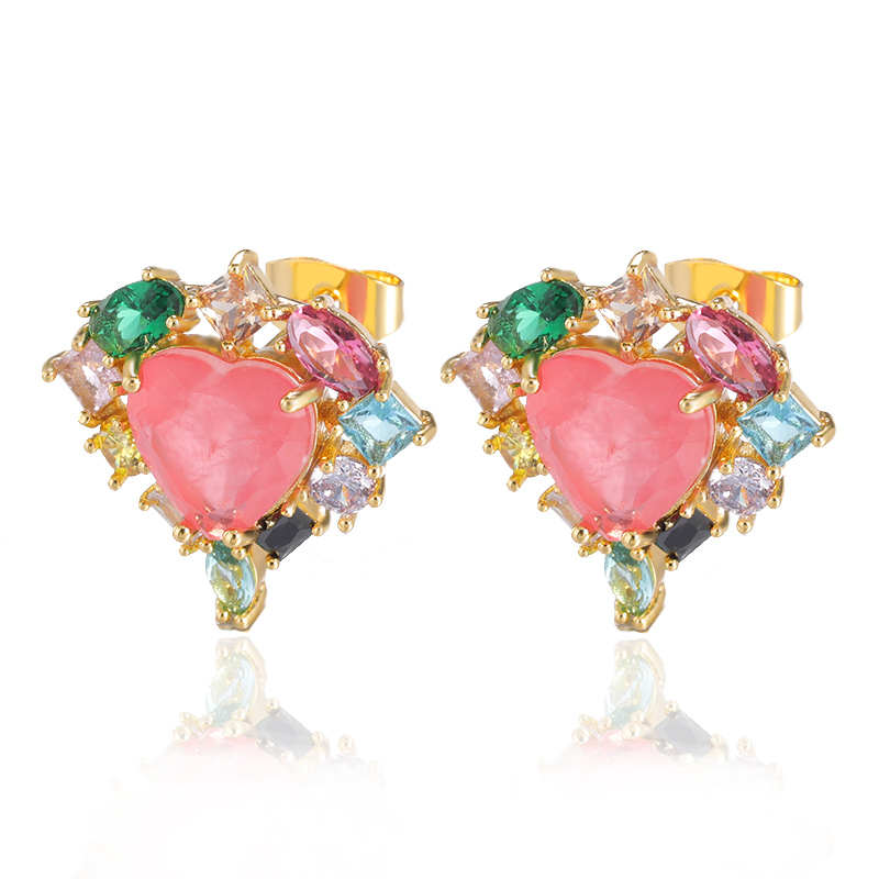 Love Heart Stud Earrings for Women Gold Plated Women's Earrings Multicolor Crystals Mother's Day Jewelry Gifts for Women Mom