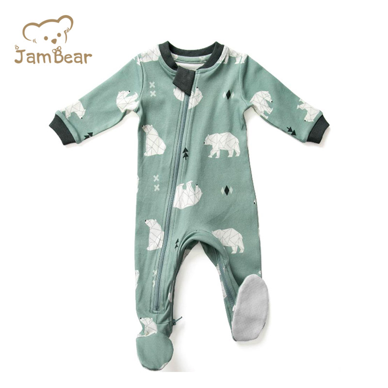 Детские комбинезоны JamBear, двухсторонние Комбинезоны на молнии, пижама из органического хлопка с длинным рукавом, пижама, хлопковый комбинезон, комбинезон для младенцев