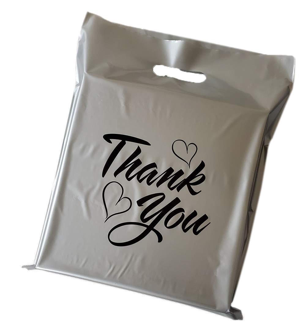 100 Пластиковые серебряные пакеты Thank You Die Cut handle Bag для магазинов