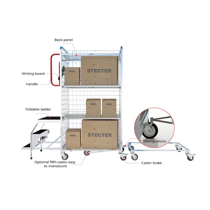 Warehouse Heavy Duty Logistic Hand Push Roll Container Order Pick Trolley Cart