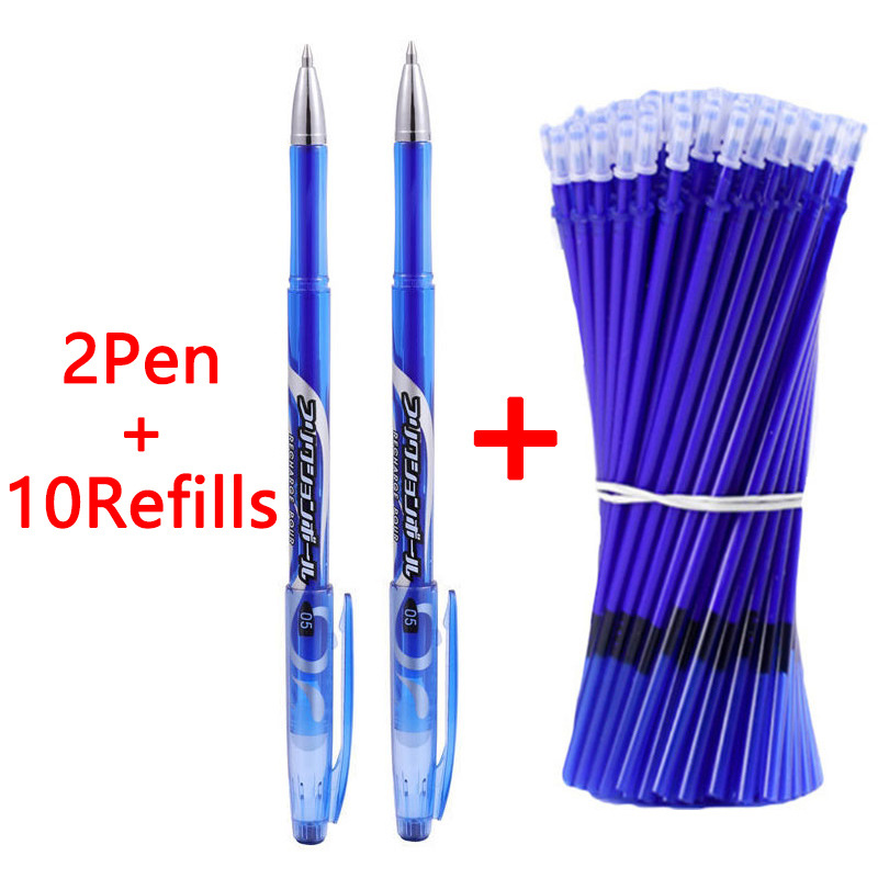 BECOL Wholesale Erasable Washable Pen Plastic Blue/Black Gel Ink Pen with 10pcs Gel Pen Refill for School /Office