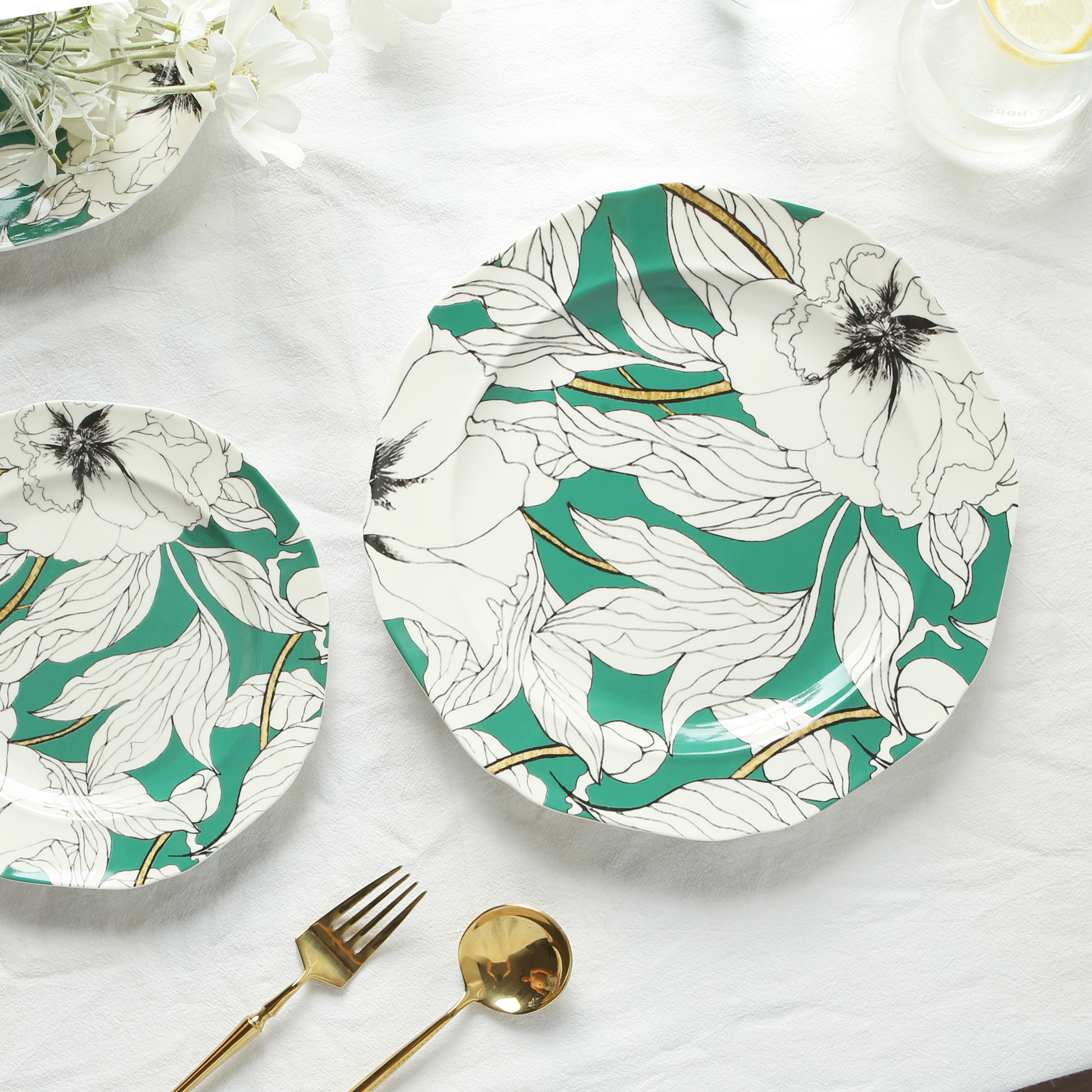 Hand Painted Flower Vintage Ceramic Dishes&Plates Hotel Crockery Dinnerware set