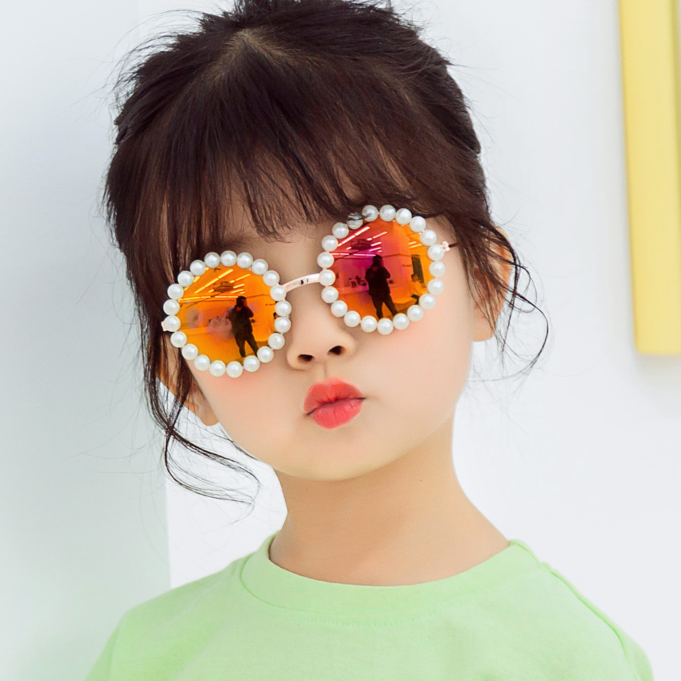 Fashion Newest Handmade Pearl Sunglasses Round Frame Shades Glasses Creative Round Kids Sunglasses