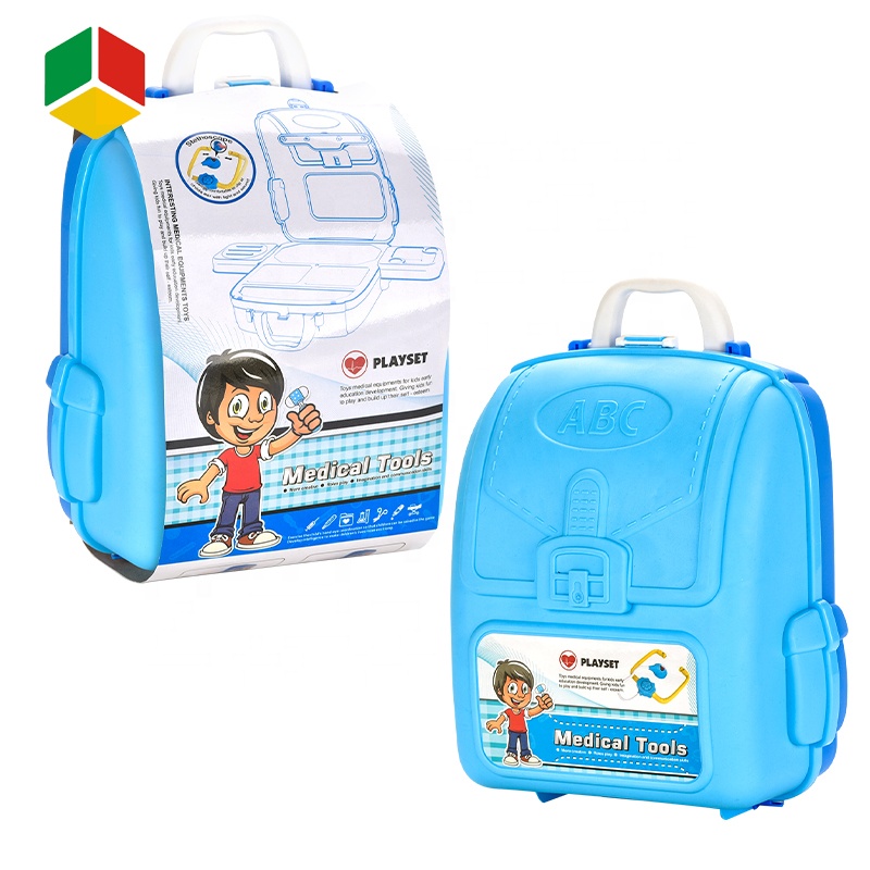 QS Toys New Arrival Pretend Play Game Suit Injection Tool Plastic Doctor Set Medical Equipment Toy School Bag