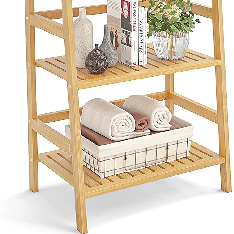 Bamboo 4 Shelf Bookcase Multifunctional Ladder-Shaped Plant Flower Stand Rack Book Rack Storage Shelves