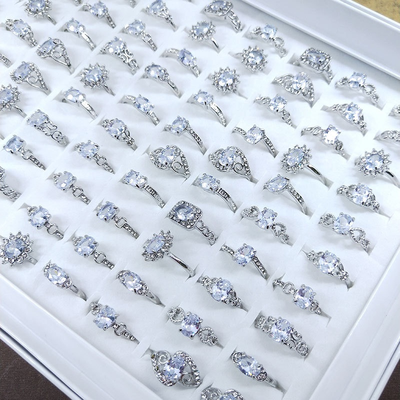 Серебряные Простые Кольца из микроинкрустированного циркония для женщин, дамское кольцо на палец, корейские популярные кольца со стразами и драгоценными камнями, ювелирные изделия, разные партии