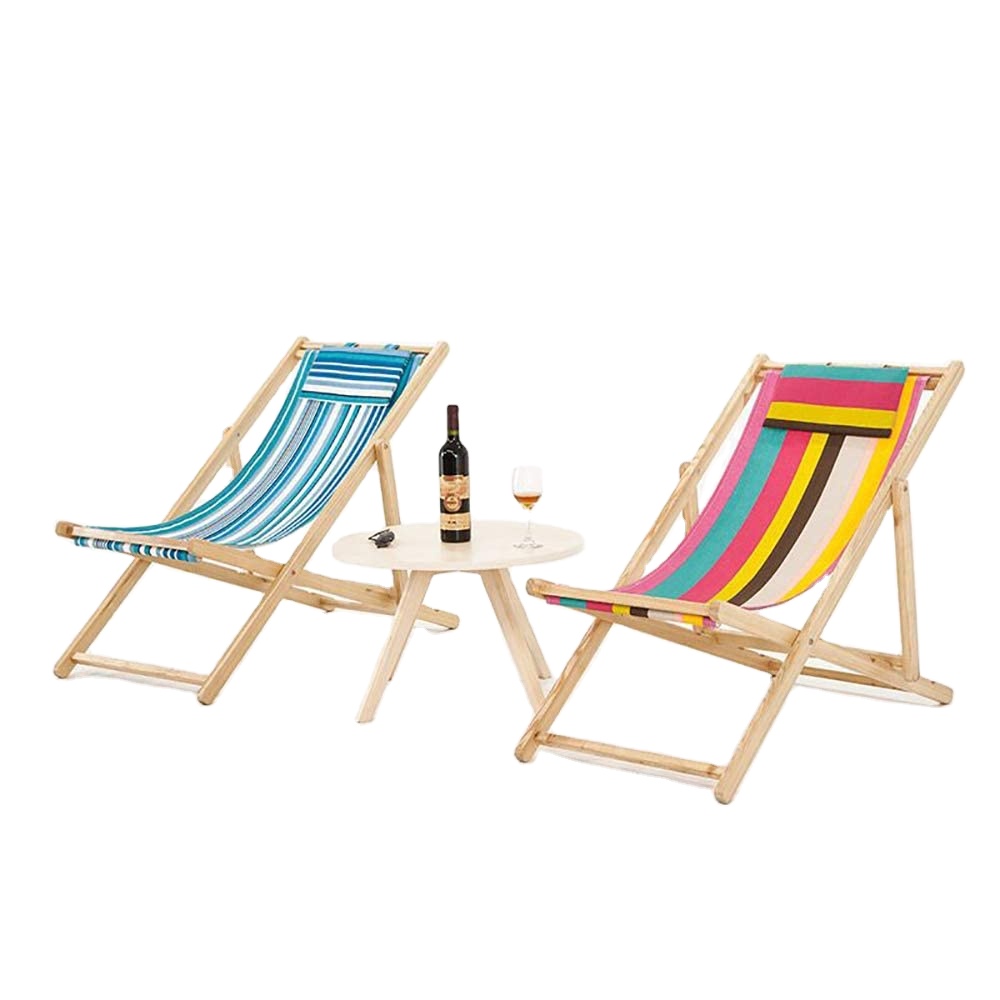 Custom Design Fashion Business Folding Adjustable Wooden Deck Chair Balcony Lounge Chairs Beach Chairs With Pillow//