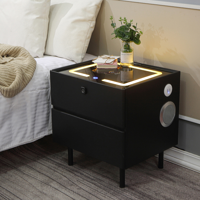 Modern Style Wireless Charging End Table Home Furniture Multi-functional Bedside Cabinet Solid Wood Storage Smart Nightstand