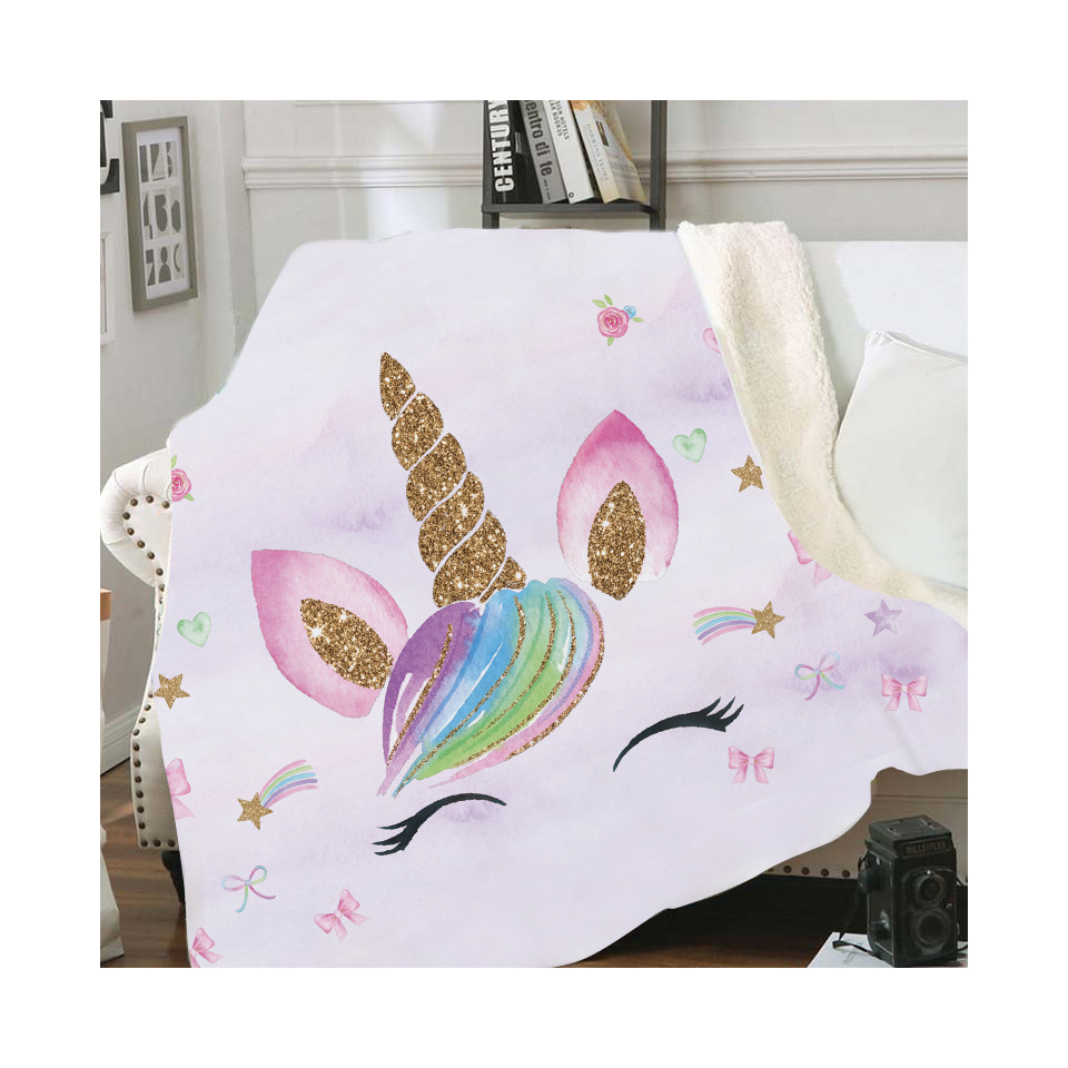 Double Layer Thick Blanket 3D Digital Printed Blanket Designer Sofa Throw Blanket Square Banket Unicorn