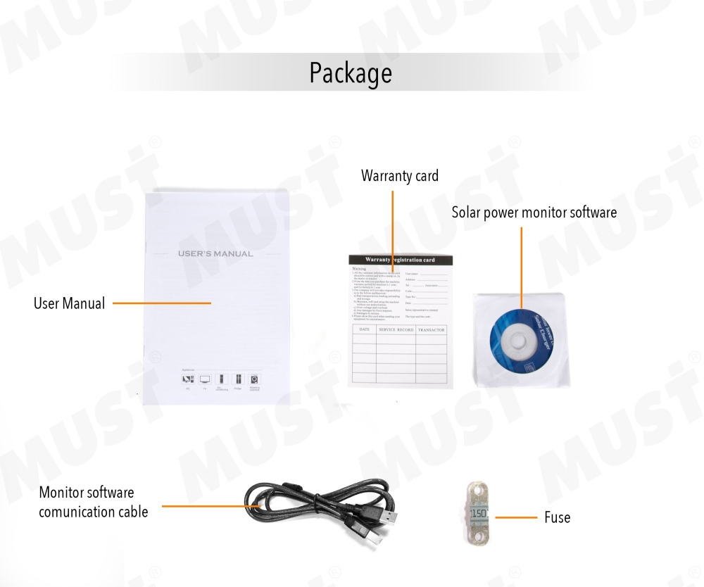 MUST PV1800 PH1800 PRO 3KW 5.2KW hybrid Solar Inverter PV 450V with 80A MPPT Solar Charge controller For Solar Energy System