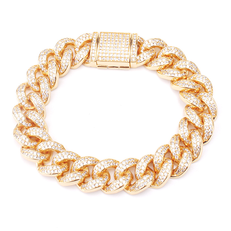 Европейский бедра хмеля ювелирные изделия Bling льдом коробка застежка кубинской браслет 18 К золото Bling CZ вымощенное Майами кубинская цепь браслет
