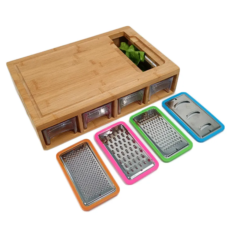 High Quality Cutting board with containers Cutting boards bulk wooden Bamboo cutting board With Four Drawers and Graters