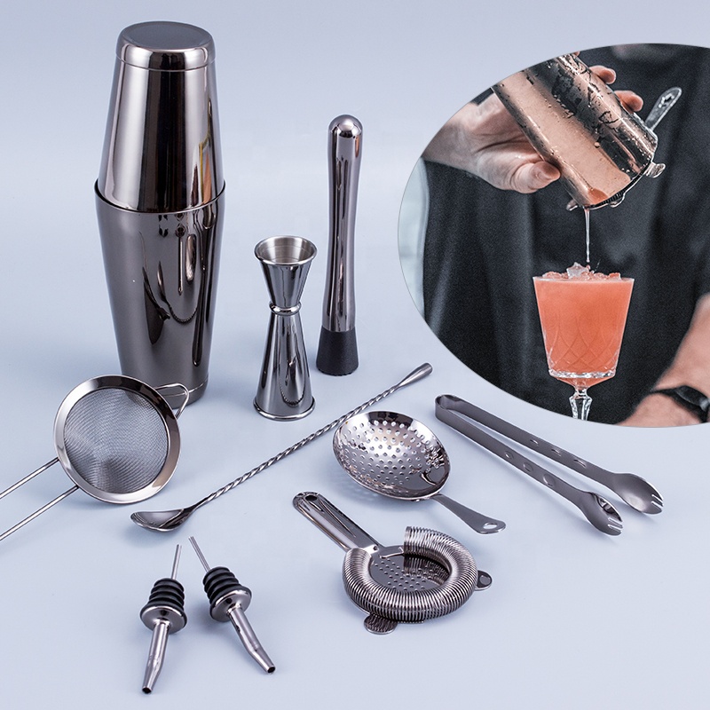11pcs Bar Accessories 28oz Stainless Steel Bar Kit Mixing Cocktail Shaker Bottle Cocktail Set