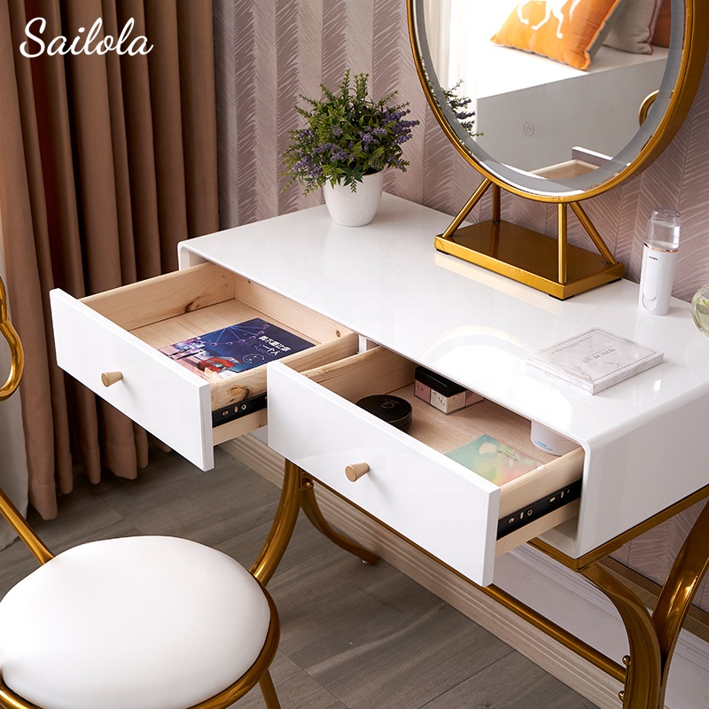 Bedroom Furniture Modern Dresser Girls Wooden Vanity Table With Mirror And Chair