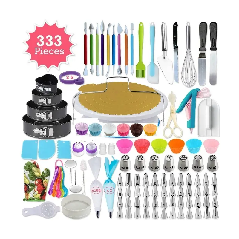 NEW 2020 Amazon Hot Sale 333 PCS Cake Decorating Supplies Baking Tools Kit Piping Tips Toppers Fondant Cake Decorating Tools Set