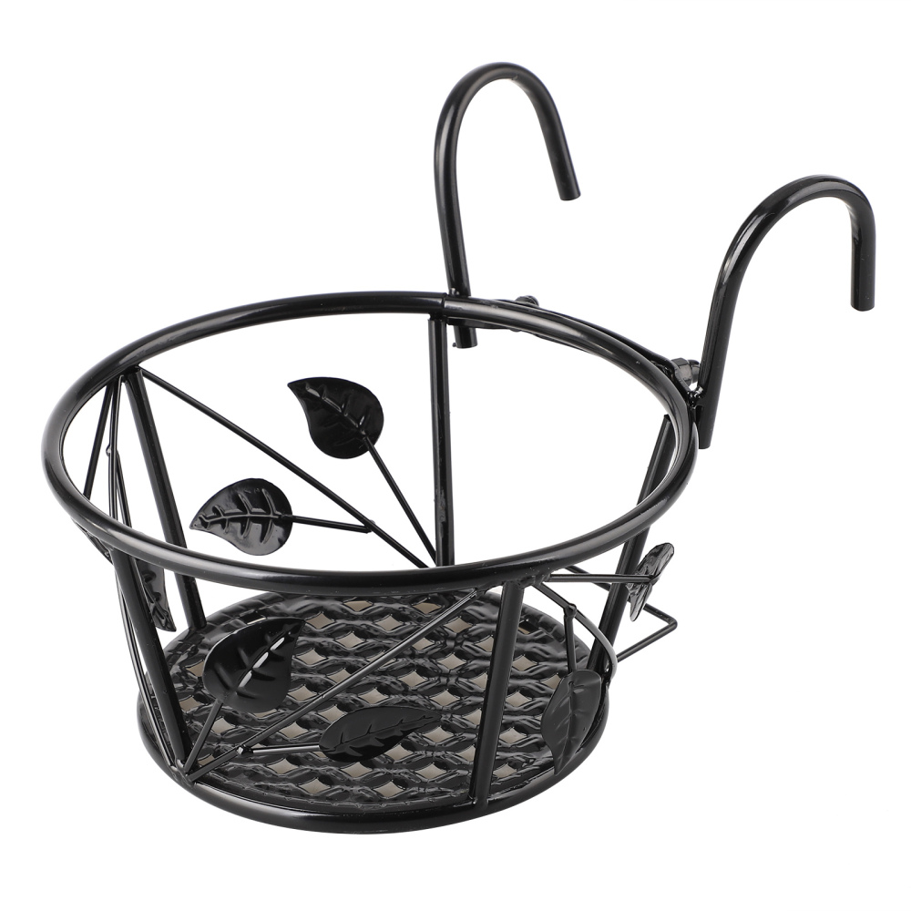 Wrought Iron Hanging Railing Leaf Style Black Indoor And Outdoor Use 22*22*11cm Flower Pot Stand