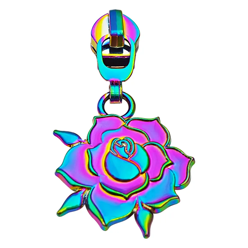 Custom bags cartoon zipper puller rainbow zinc alloy decorative flower zipper pull tags for garment