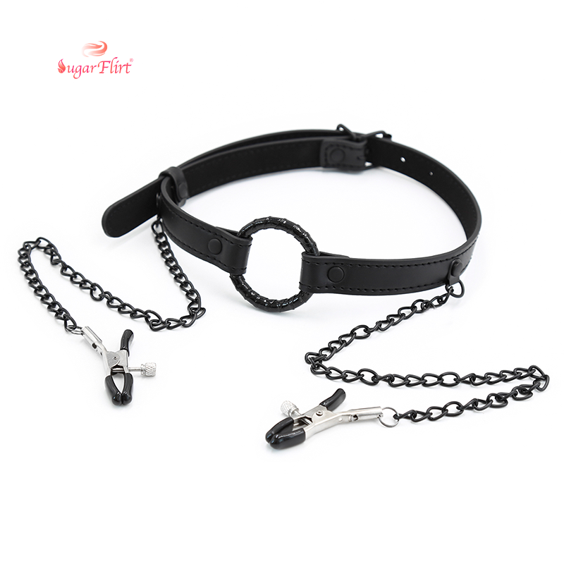 SUGARFLIRT Couple Flirting Bondage Equipment Sex Toy Gag Dual-Purpose Connection Nipple Clamp Ring Mouth Gag
