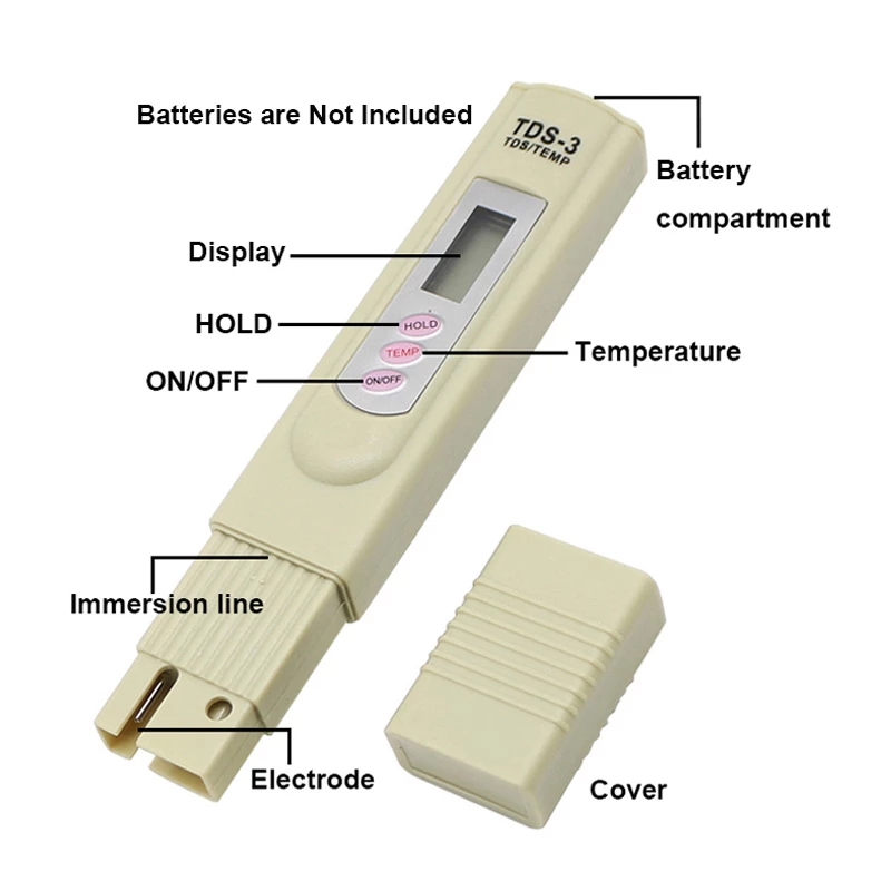 Портативный тестер воды 0-9999 ppm tds с температурой