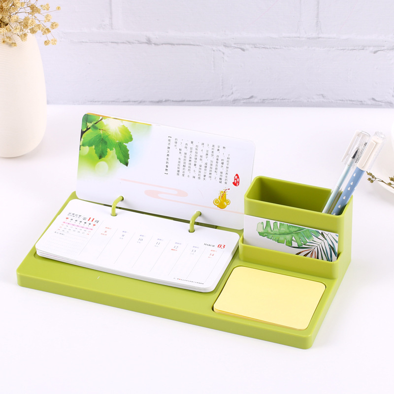 Hot sales popular plastic desktop calendar with pen holder, table calendar user for gift