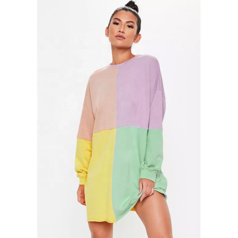 Wholesale Women Clothes Color Block Long Sleeve Hoodie Sweatshirt Plus Size Women's Clothing 2021 Fall Dresses For Women