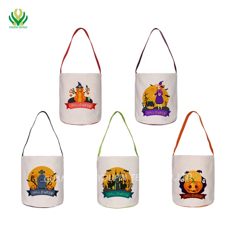 2021 Wholesale Halloween Decoration Candy Basket Sublimation Linen Halloween Bucket