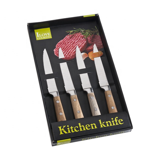 Kitchen Knife Set-3 RIVETS Forged HANDLE Stainless Steel Kitchen Knife Set Acacia wood combined