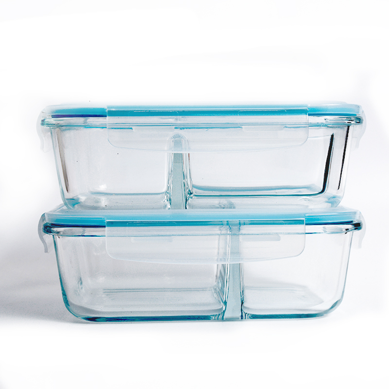 JM Glass 2/3 Compartment Food Storage Containers Fresh Lunch Box with Lids Divided Glass Camping Kitchen Storage Boxes & Bins