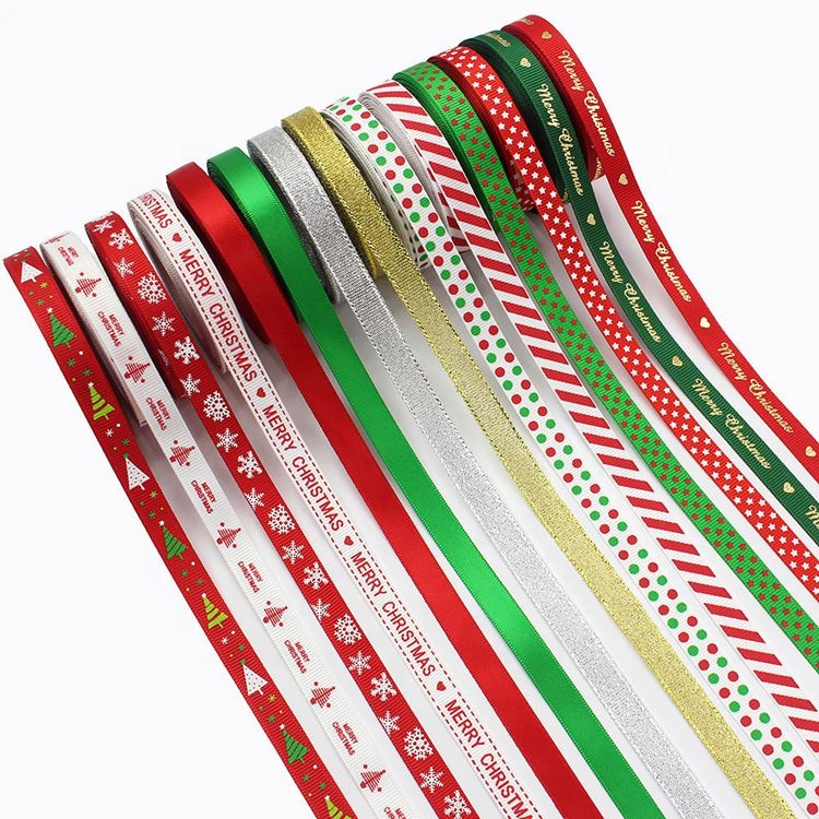 10mm satin ribbon bow material merry christmas alphabet woven edge ribbons luxury printed holiday set for party decorating