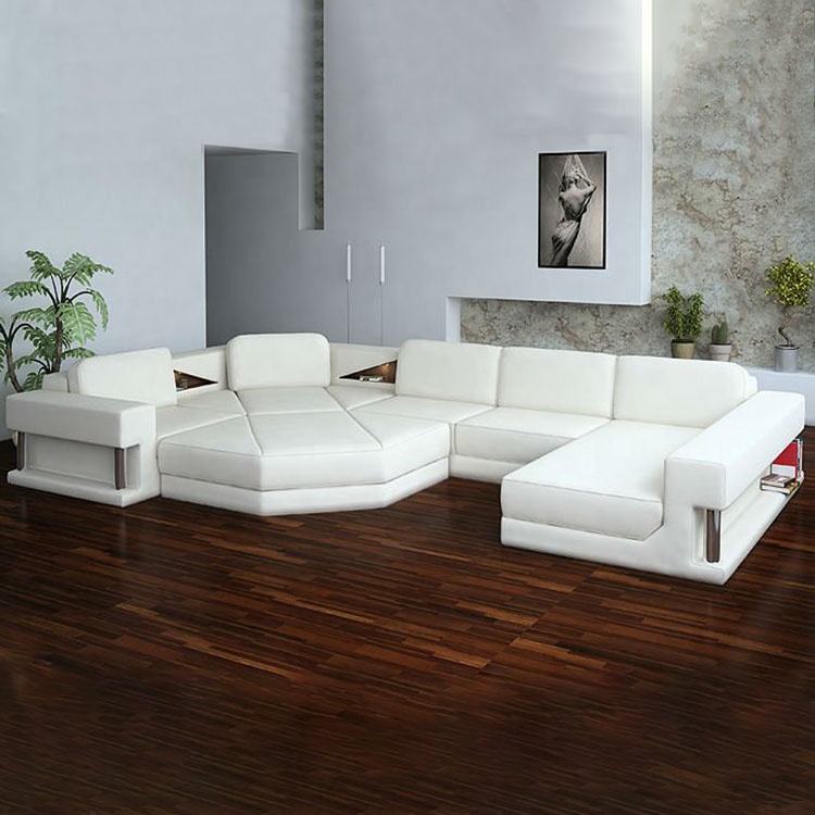 Factory wholesale Modern Luxury U shaped sofa bed L shaped Italian leather sofa set living room furniture