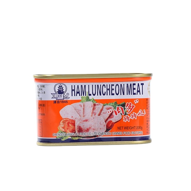 200g многофункциональная батарея консервированный свиной ham закусочное мясо печенья, консервированная томатная паста, консервы, томатном соусе квадратная форма