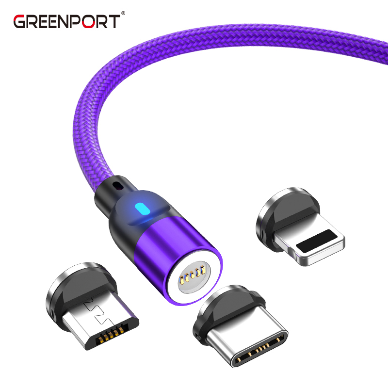 Оптовая продажа, нейлоновый Плетеный Магнитный кабель micro usb 3 в 1, вращающийся на 360 градусов Магнитный кабель, соединитель, быстрый зарядный кабель для мобильного телефона