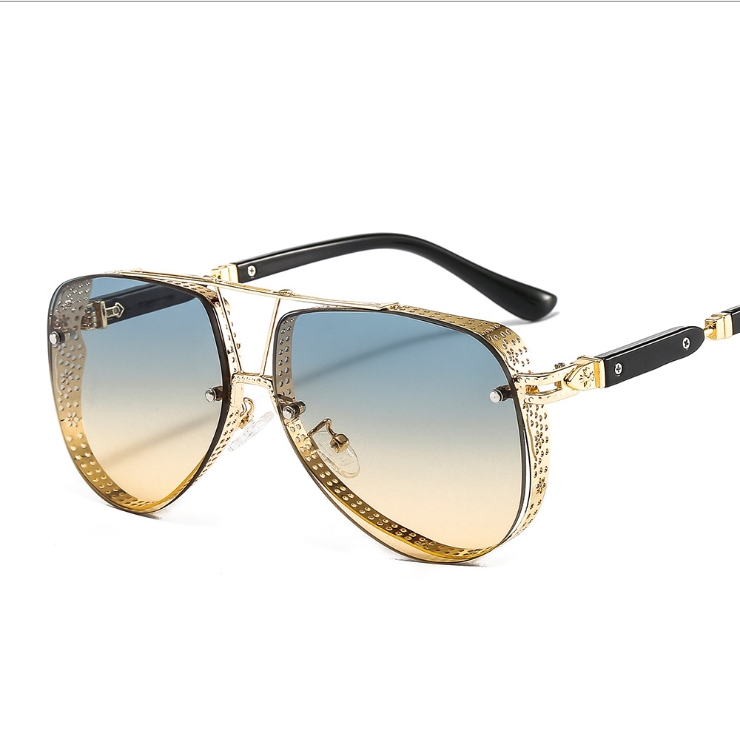 2021 Oval Sunglasses Trend Women Luxury Brand Designer UV400 Alloy Metal-Alloy-Frame Hollow-Pattern