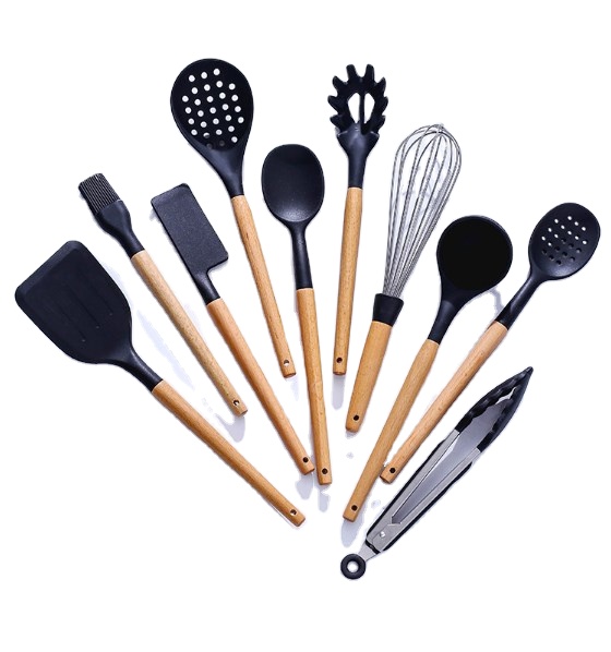 13 Pcs Black Cooking Utensils Set with Heat Resistant BPA-Free Silicone and Stainless Steel Handle Kitchen Tools Set