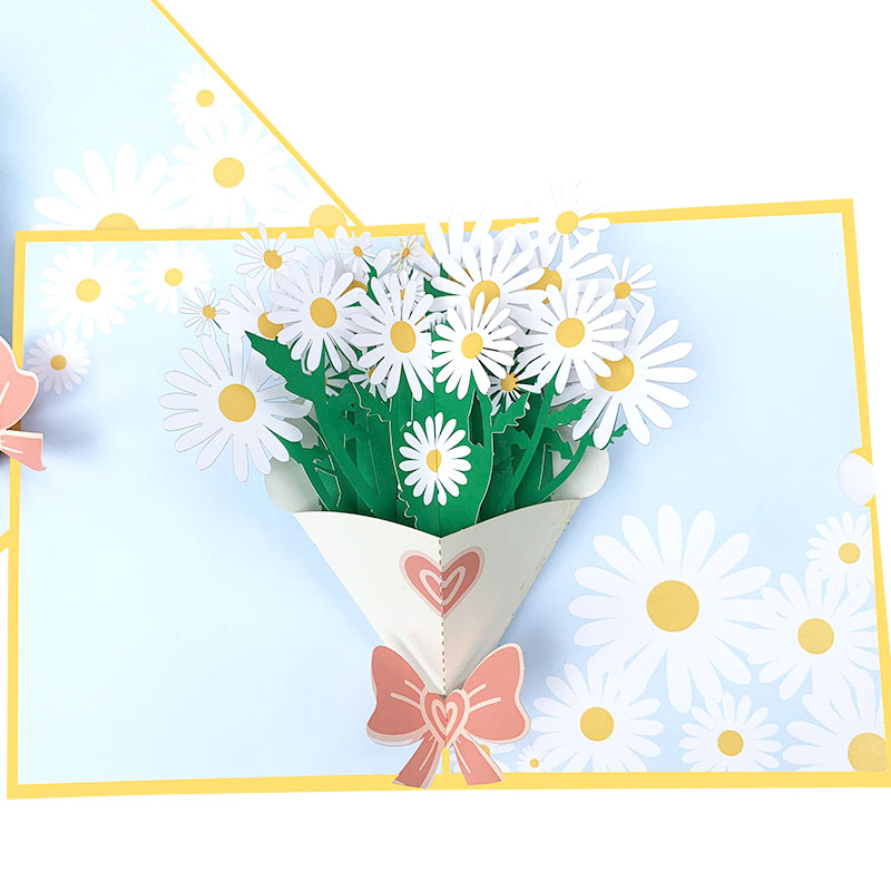 2021 Handicraft Laser Cutting 3D Pop UP Greeting Cards Rose Lily sunflower carnation Flower Wedding Invitation Card