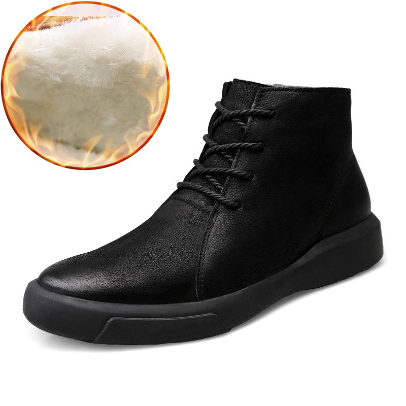 Men's Fashion Ankle Outdoor Winter Warm Boots Comfortable Soft Lining Lace-up Cow Leather Casual Maitin Shoes