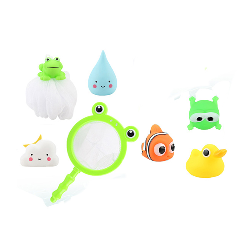Cute pvc squirt water catching fish duck frog game baby bath toy set