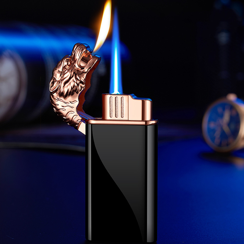 Креативная модель тигра Бутановая Зажигалка два вида пламени Газовая зажигалка с пользовательским логотипом