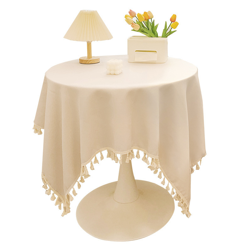 Japanese fringed cotton and linen tablecloth ins wind household table tablecloth desk decorative cloth round table coffee table