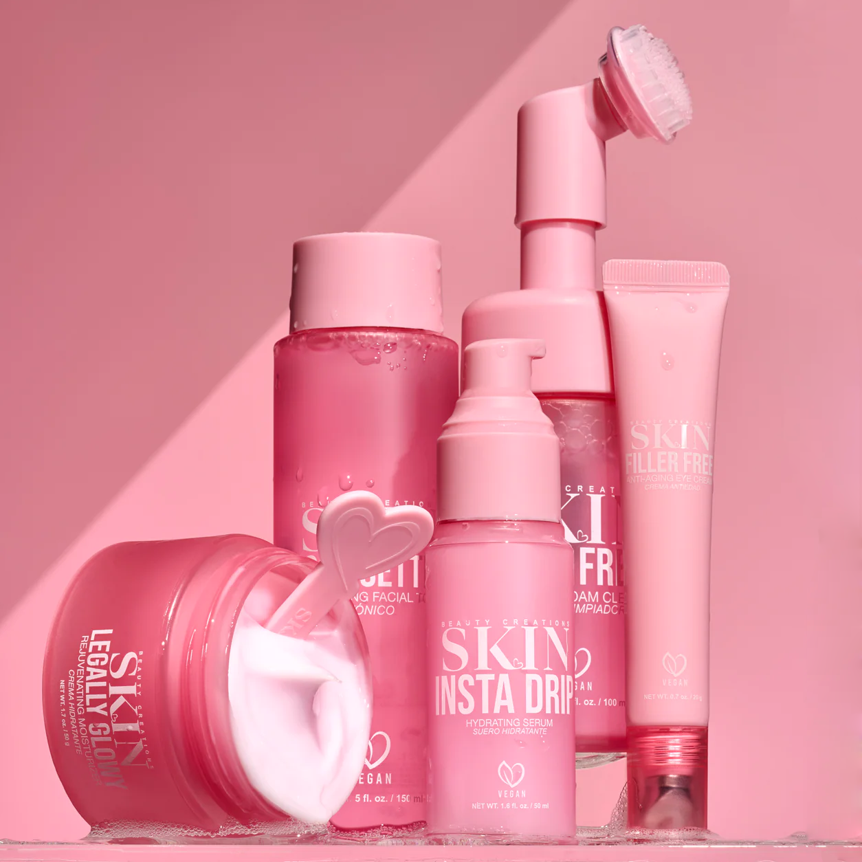 EMPTY Cosmetic Pink Plastic Skin Care Set Packaging Bottle Lotion Pump Cream Jar Toner Bottle Face Wash Foaming Bottle