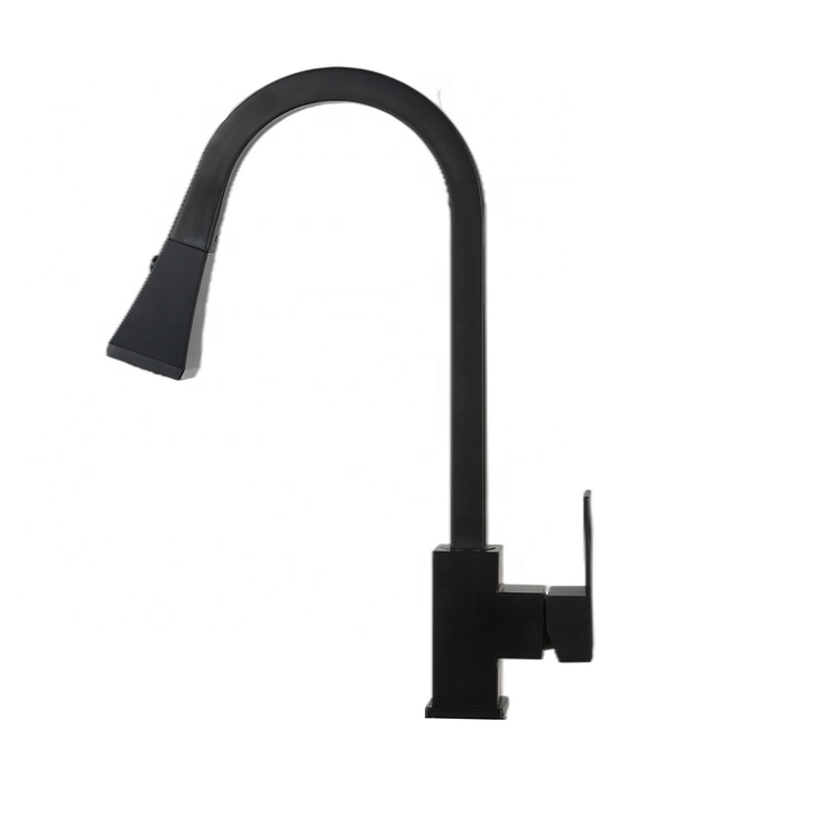 Deck Mounted 304 Stainless Steel Sink Mixer Black Pull Down Sprayer Kitchen Faucet