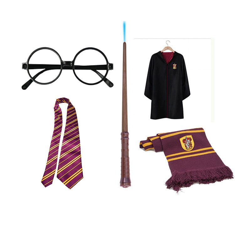 Harry Potter Suit 5 PCS Glasses Tie Wand Scarf Robe For Party Cosplay